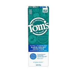 RAPID RELIEF SENSITIVE TOOTHPASTE (Natural) (Fluoride-Free) (Fresh Mint) (4oz) 118g by Toms of Maine