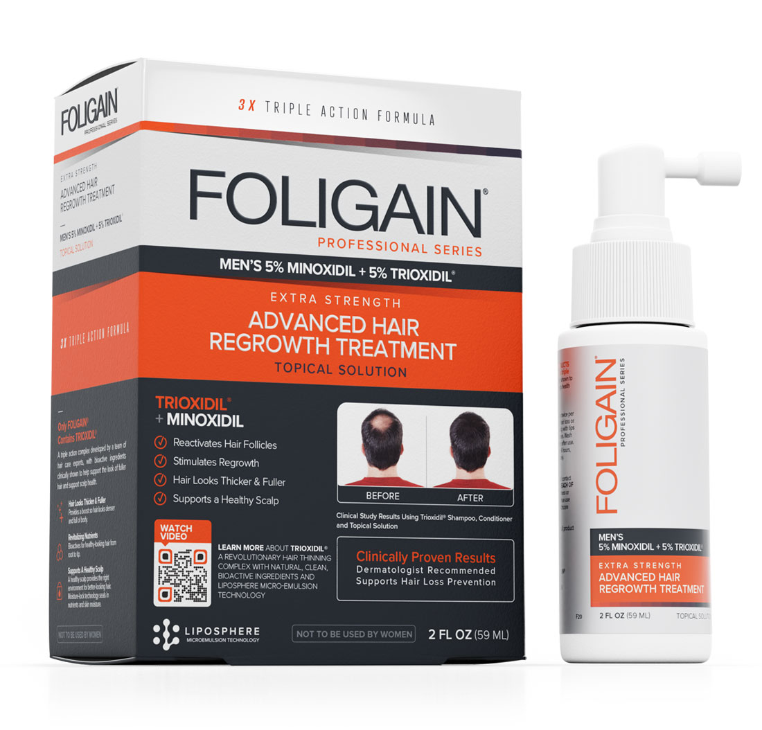 MINOXIDIL 5% FOLIGAIN TRATAMIENTO PARA EL RECRECIMIENTO DEL CABELLO Para Hombres con 5% Trioxidil® (2oz) 59ml Suministro para Mes de FOLIGAIN - DOMINICAN REPUBLIC