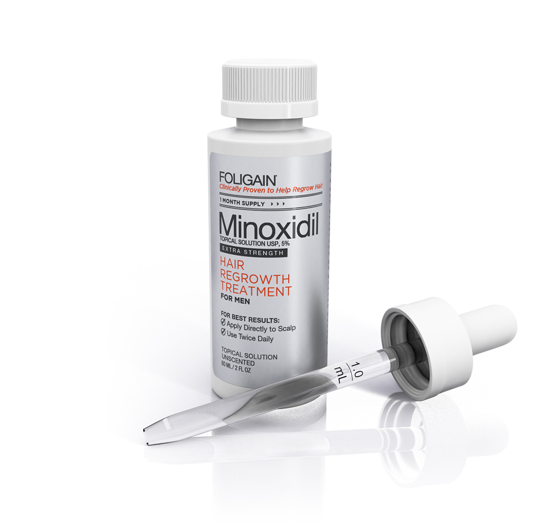 MINOXIDIL 5% FOLIGAIN TRATAMIENTO PARA EL RECRECIMIENTO DEL CABELLO Para Hombres (2 fl 60ml Suministro para 1 Mes + GRATIS Aplicador De Gotas de FOLIGAIN - BIOVEA REPUBLIC