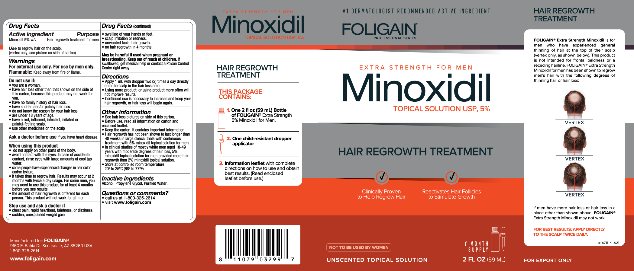 MINOXIDIL 5% FOLIGAIN TRATAMIENTO PARA EL RECRECIMIENTO DEL CABELLO Para Hombres (2 fl oz) 60ml Suministro para 1 Mes de FOLIGAIN - ESPAÑA