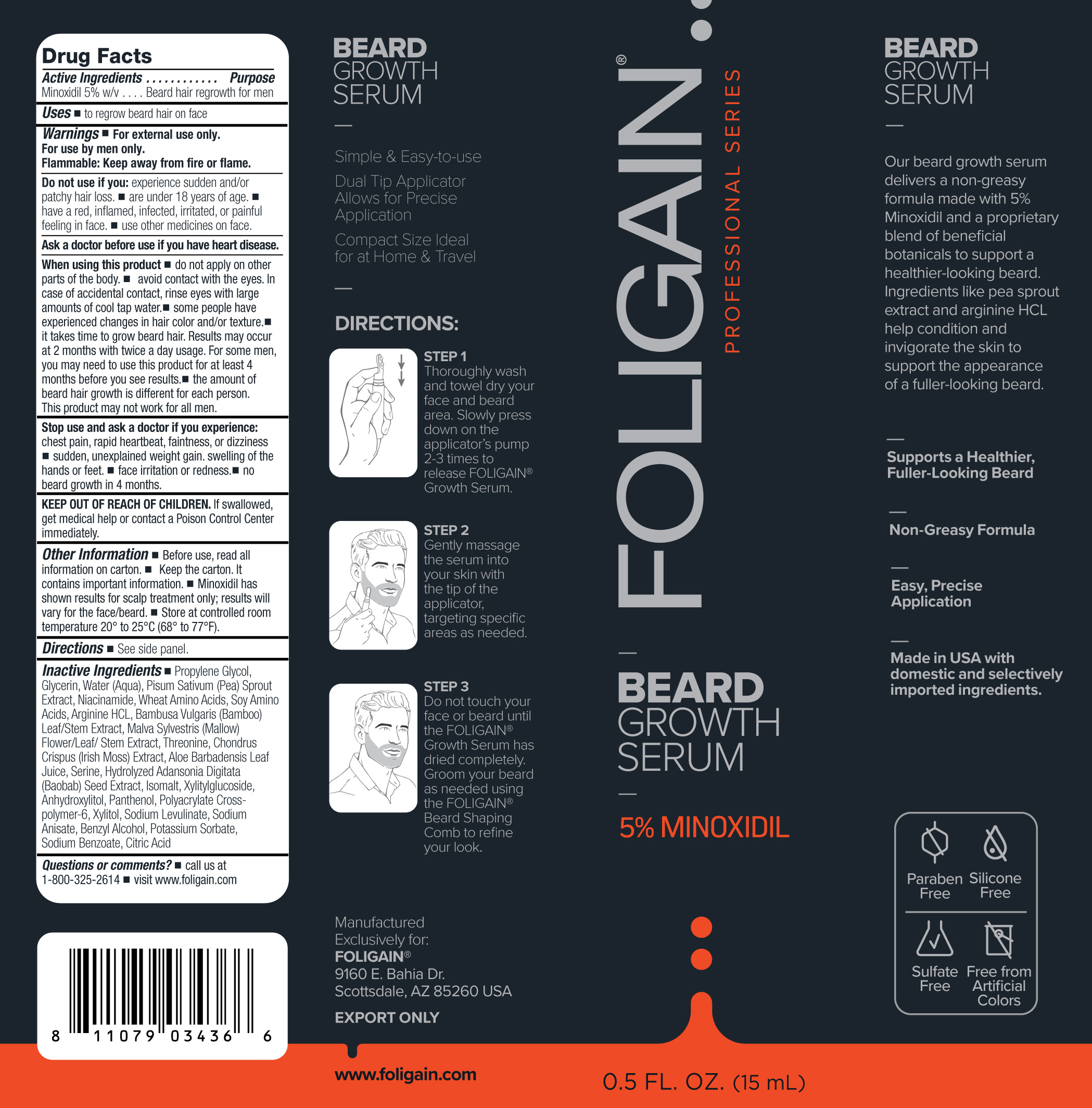 FOLIGAIN para el crecimiento de la barba con Minoxidil 5% 15ml de FOLIGAIN BIOVEA ESPAÑA