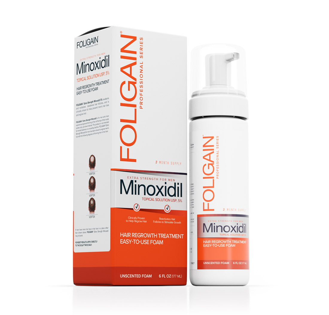 MINOXIDIL 5% ESPUMA PARA EL DEL CABELLO Para Hombres (6 fl oz) 177ml Suministro por 3 de FOLIGAIN - BIOVEA