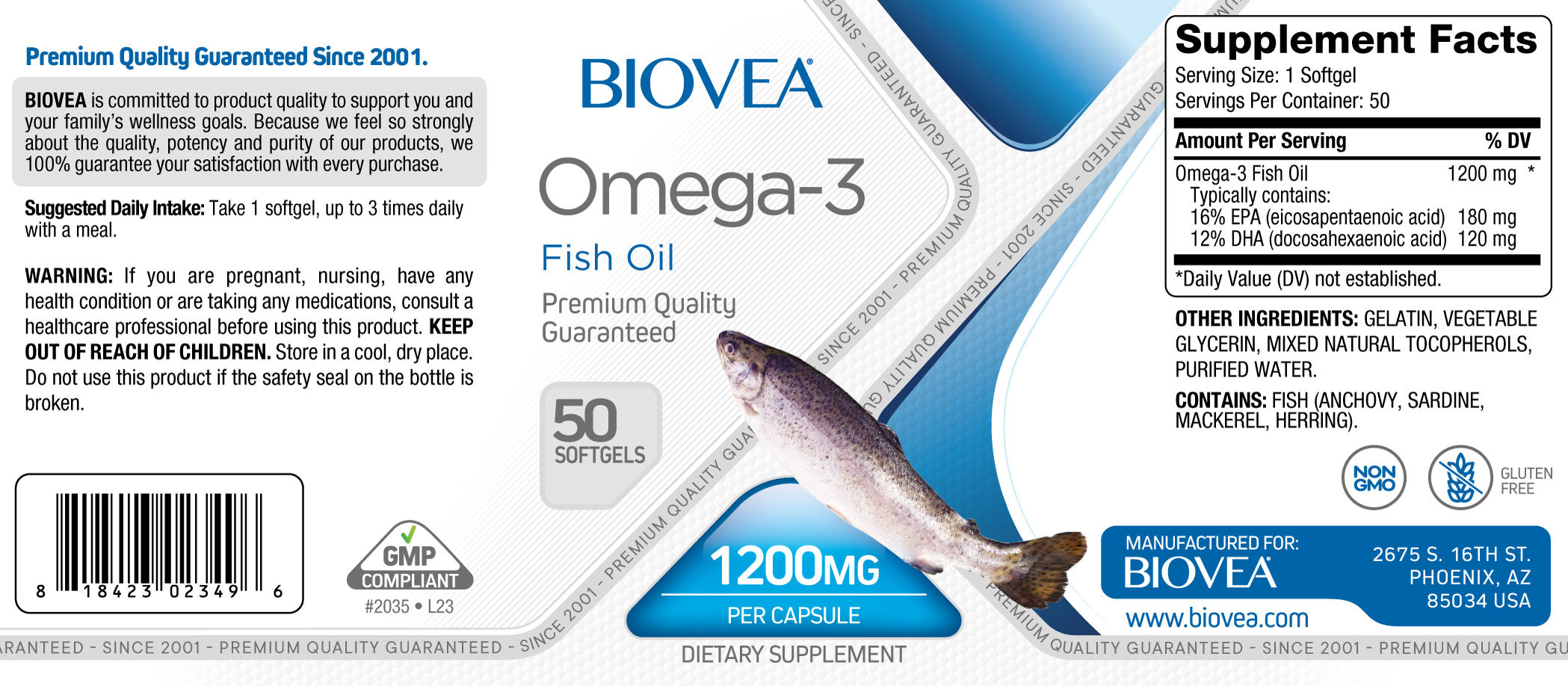 OMEGA-3 FISH OIL 1200mg 50 Softgels by BIOVEA - BIOVEA EUROPE