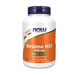 BETAINE HCL 648mg 120 Vegetarian Capsules by NOW