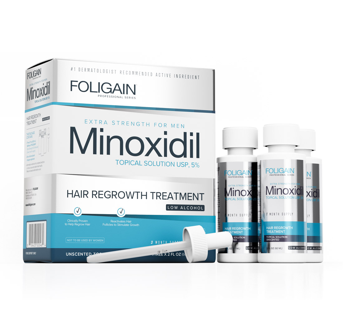 MINOXIDIL 5% FOLIGAIN TRATTAMENTO PER LA RICRESCITA DEI CAPELLI Per Uomo (Formula a Basso Contenuto di Alcool) (6 fl oz) 180ml Provvista di 3 Mesi