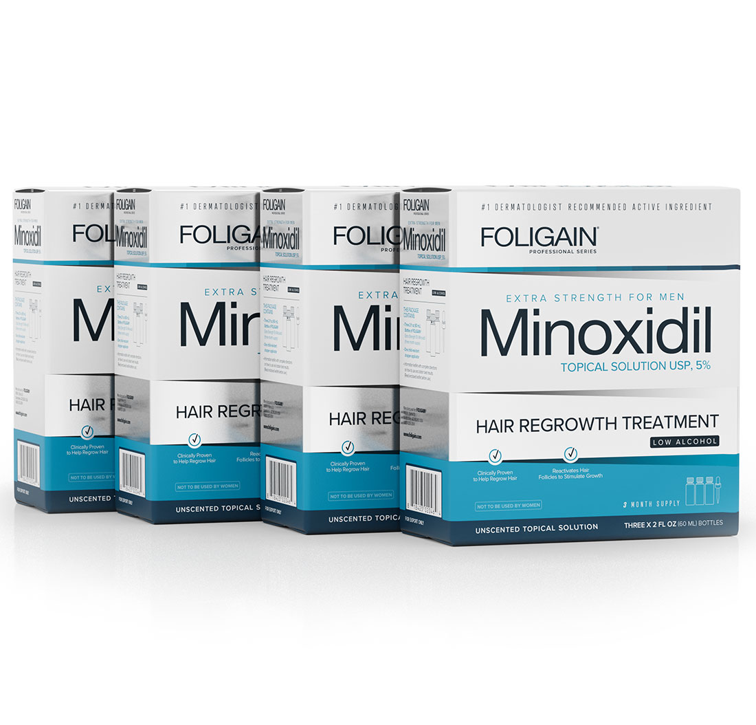 MINOXIDIL 5% FOLIGAIN TRATTAMENTO PER LA RICRESCITA DEI CAPELLI Per Uomo (Formula a Basso Contenuto di Alcool) (24 fl oz) 720ml Provvista di 12 Mesi