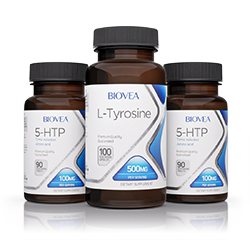 PACOTE DE 5-HTP (Liberação Pontual) 100mg & L-TIROSINA 500mg by BIOVEA