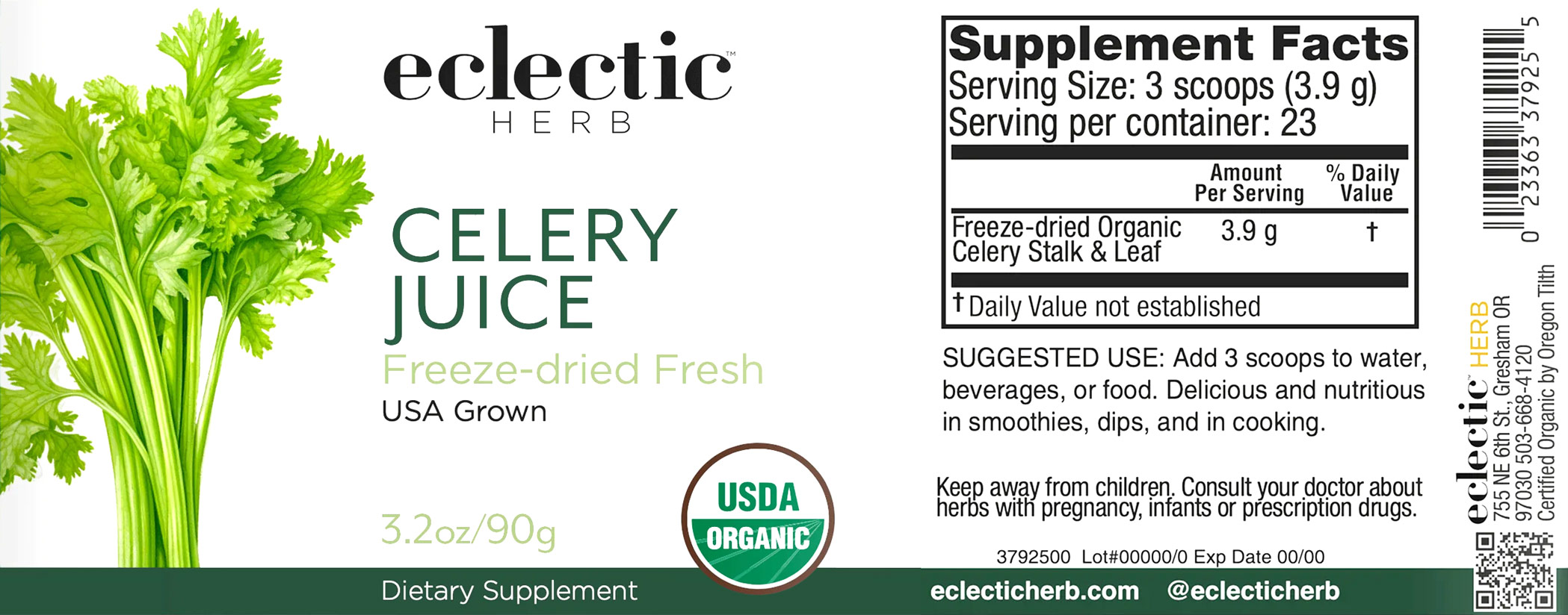CELERY JUICE POWDER (Freeze-Dried Fresh) (3.2oz) 90g by Eclectic