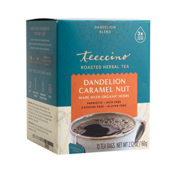 DANDELION CARAMEL NUT 75% Organic Herbal Coffee 10 Bags by Teeccino Cafe