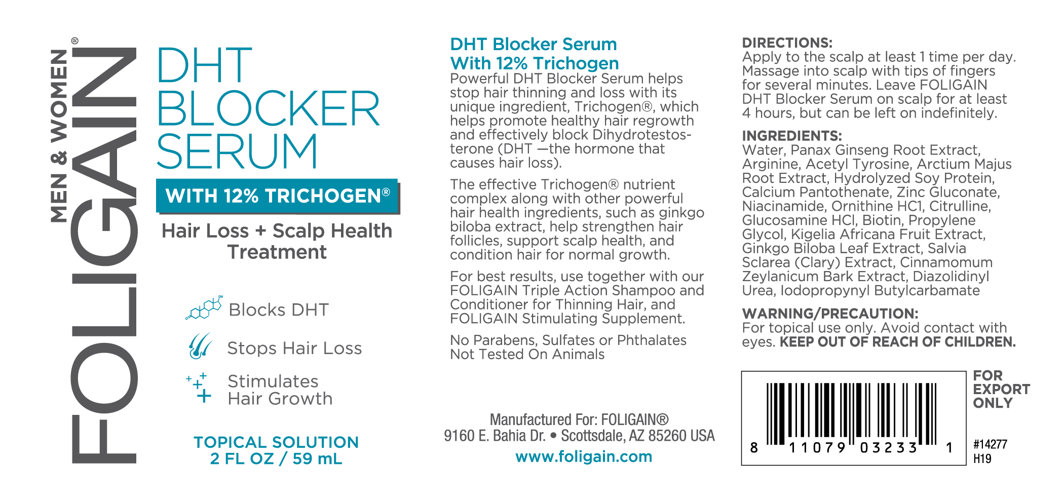 FOLIGAIN HAIR REGROWTH DHT BLOCKER SERUM with 12% Trichogen® (2oz) 59ml by  FOLIGAIN - BIOVEA RUSSIA