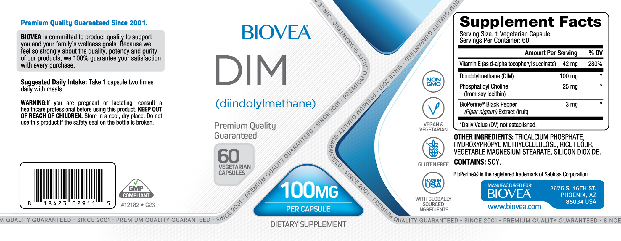 DIM (Diindolylmethane) 100mg 60 Capsules by BIOVEA - BIOVEA USA